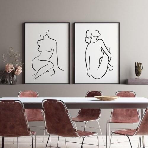 Minimalist At Line Body Woman Poster Drawing Canvas Painting Black White Wall Pictures for Living Room Home Decor No Frame