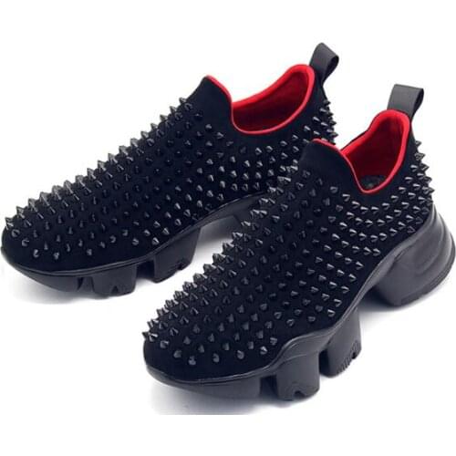 Hot Rivet Black Men Shoes Slip on Genuine Leather Sport Casual Shoes Mens Shoes High Quality increase Shoes for men