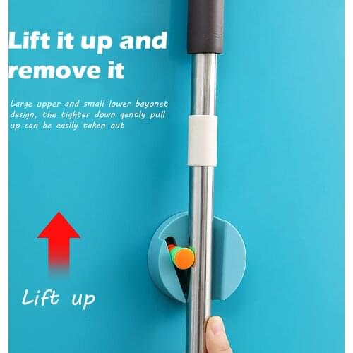 Wall Mounted Mop Holder Adjustable Household Adhesive Storage Broom Hanger Mop Hook Racks For Kitchen Bathroom #WT