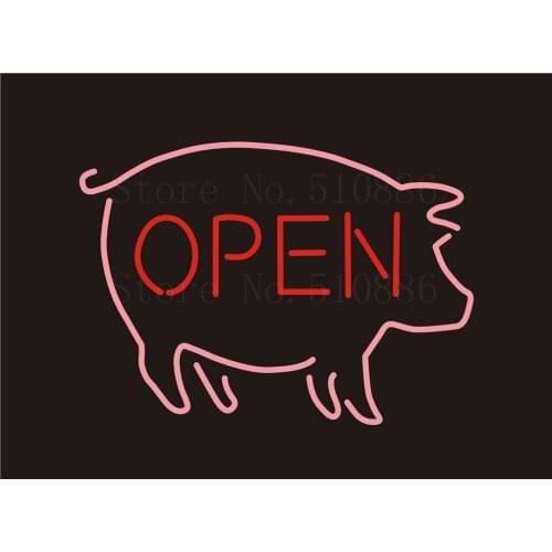 NEON Sign BBQ Pig Meats Barbecue Real GLASS Tube Bar Club PUB Signboard Display Store Shop Restaurant Light Custom Signs 17*14"