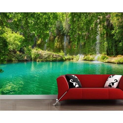 Papel de parede waterfall forest lake natural 3d wallpaper,living room TV wall bedroom wall papers home decor restaurant mural