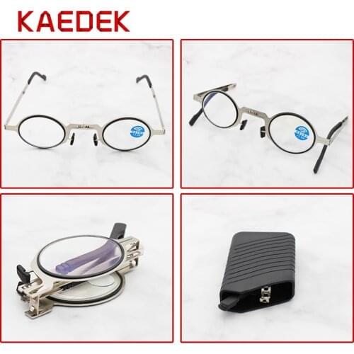 KAEDEK Stylish Cat Eye Round Frame Folding Glasses For Ladies And Portable Anti Blue-Ray Proof Reading Glasses For Men