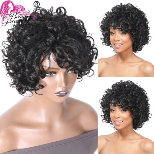 Beauty Forever Bouncy Curly Bob Wig Pixie Cut Glueless Wig Brazilian Full Machine Made Human Hair Wigs For Black Woman