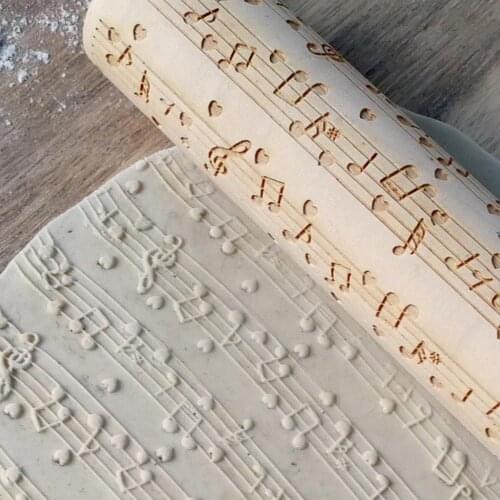 Musical Pastry Rolling Pin Note Embossing Wood Rolling Pin DIY Baking Cookies Engraved Stencil Cake Dough Patterned Roll