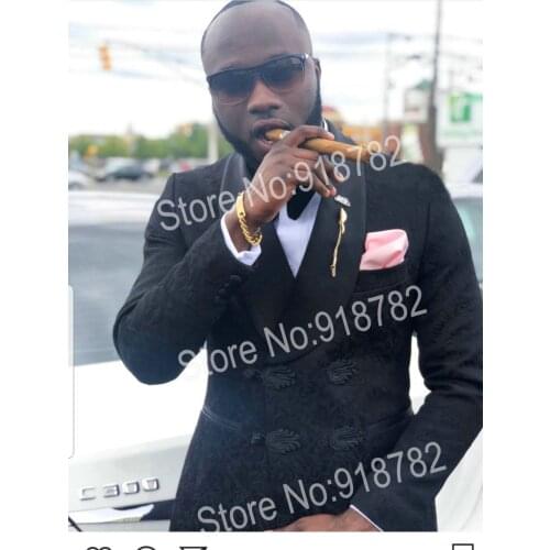 Wedding Suits For Men Slim Fit 2019 Black Suit Men Chinese Knot Button Double Breasted Men Suits With Pants Costume Homme
