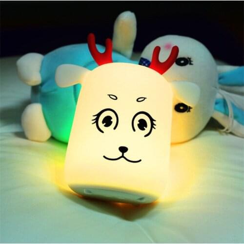 Deer LED Night Light Pat Lights Colorful Silicone Night Lamp Touch Light Discoloration Bedroom Bedside Lights Childrens Toy Led