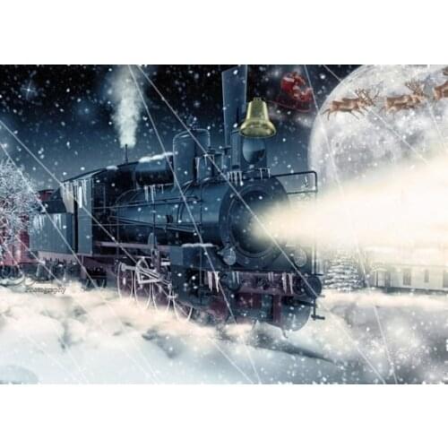 Snow Train Engine Flying Santa backdrops High quality Computer print party backgrounds