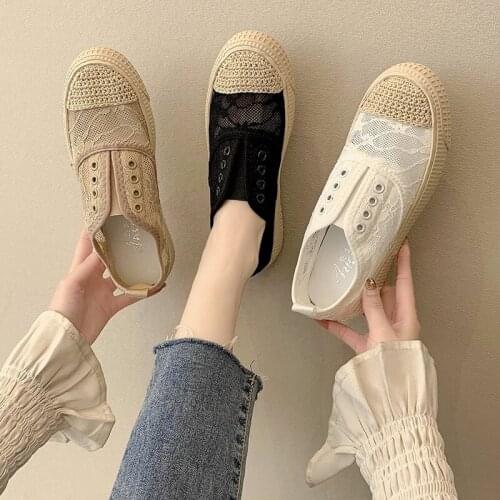 Womens White Sneakers, Fashionable Casual Sports Shoes, Breathable Lazy Slip-ons (Lace Upper, Rubber Sole)