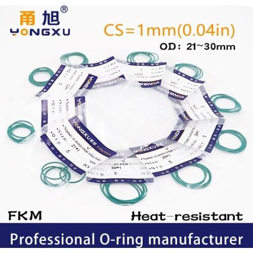 10PCS/lot Green FKM Fluorine Rubber O-rings Seals 1mm OD21/22/23/24/25/26/27/28/29/30*1mm O Rings Seal Gasket Rings Fuel Washer