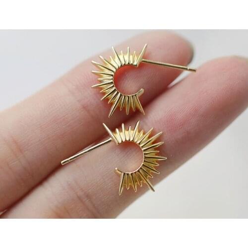 100% Authentic 925 Sterling silver Exaggerated personality golden sun flower semi-circle earring Stud Earrings jEWELRY TLE969
