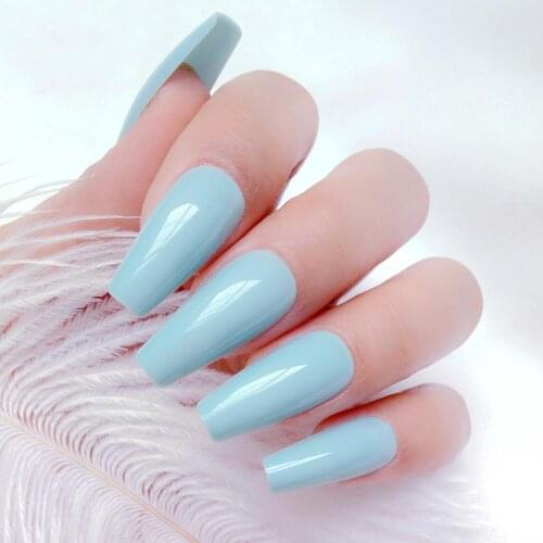 24Pcs Shiny Grey Blue Artificial Fake Nails Long Ballerina Coffin False Nails DIY Lady Fingernail Tips For Manicure Tool