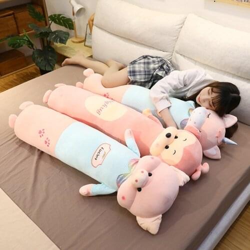 65-120cm Large Size Kawaii Animal Unicorn Plush Toys Pig Monkey Cloth Doll Long Pillow Cushion Soft Sofa Gifts Baby Children Kid