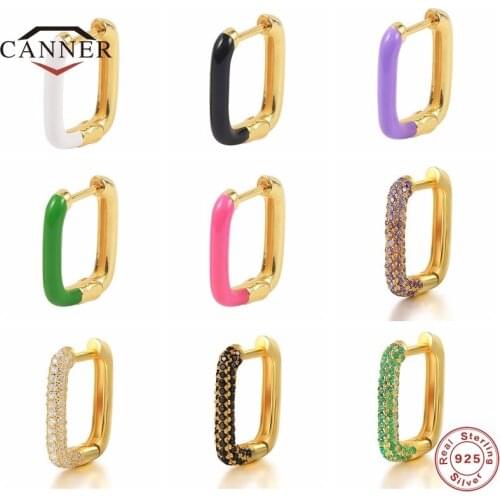 CANNER 925 Sterling Silver Color Zircon Enamel Hoop Earrings U-shaped Ear Buckle Pierced Cartilage Huggie Earring Fine Jewelry