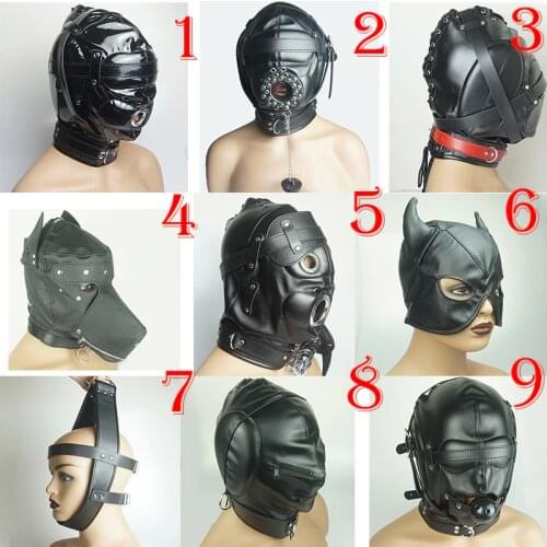 Bondage Full Hood Mask,BDSM Sex Toys For Couples, Slave Leather Harness Padded Gimp, Dildo/Ring/Ball Gag Blindfold