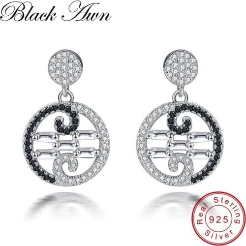 [BLACK AWN] Noble 100% 925 Sterling Silver Classic Jewelry Stud Earrings for Women Female Black Spinel Stone Earring T169