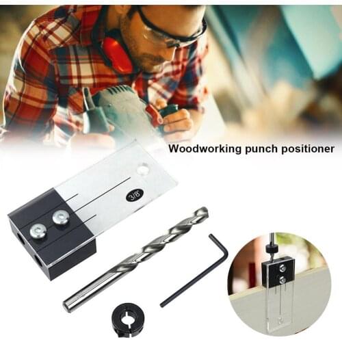 Woodworking Doweling Jig Drilling Positioner Locator with Drill Guide 3/8" Drill Bit Stop Collar Tightening Wrench