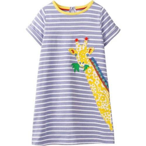 Kids dresses for girls Summer 2019 A Line Girls Dress Striped Casual O-neck Dress Cotton Giraffe Animal Children Dresses Girls