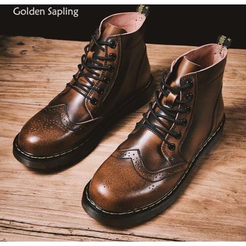 Golden Sapling Fashion Mens Boots Retro Brogue Casual Shoes Comfortable Platform Ankle Boots Classics Tactical Leisure Shoe Men