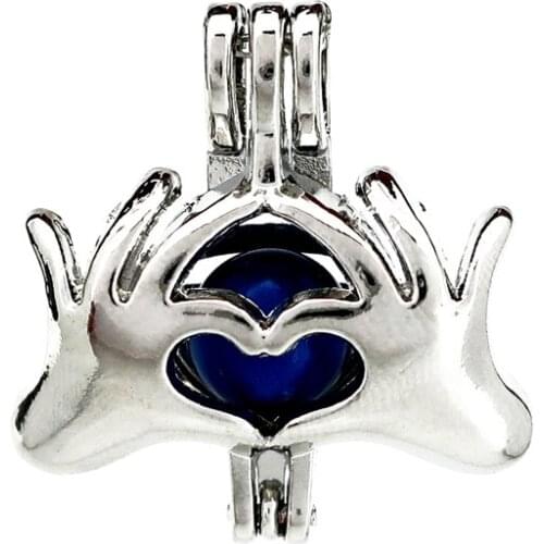 K905 5pcs/lot Silver Alloy Heart Hand Love Beads Pearl Cage Pendant Locket Fairytale Party Essential Oil Diffuser