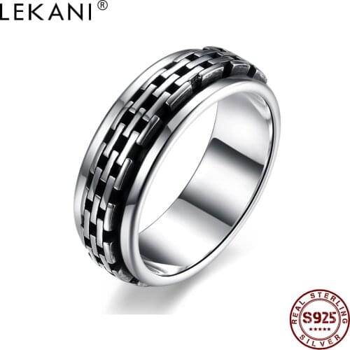 LEKANI Real 925 Sterling Silver Rings Fashion Gothic Vintage Rock Punk Cocktail Finger Rings Fine Jewelry Gift Unisex Wholesale