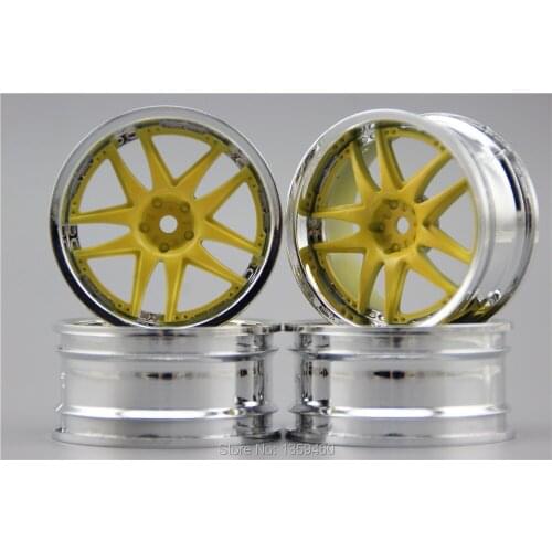 4pcs 1/10 Touring&Drift Wheel Rim HD5CY(Chrome+Painting Yellow) 4mm offset fits for 1:10 Touring&Drift Car 1/10 Rim 10767