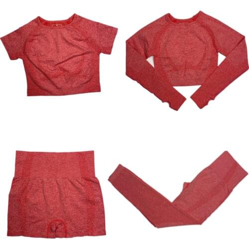 4pcs Vital Yoga sets Seamless Women gym Clothes Fitness Long Sleeve Crop Top Shirts Leggings Shorts Workout Clothes Sport Outfit