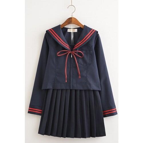 Navy Sailor Suit Women Long Sleeve JK High School Uniform Class Students Cloths Tops + Skirt