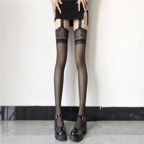 Summer Women Black Sexy Lace Suspenders Tights Transparent Pantyhose Party Club Anti-hook Silk Stockings Stretch Pantyhose