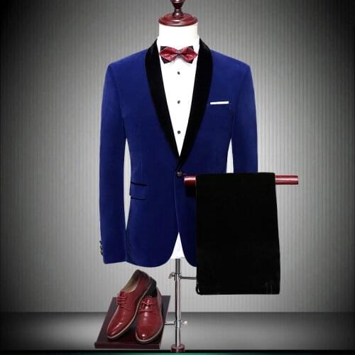 Men 2020 Wedding For Shawl Collar Slim Fit Formal Dress Suits Mens Royal Blue Red Tuxedo Jacket with pant 86700
