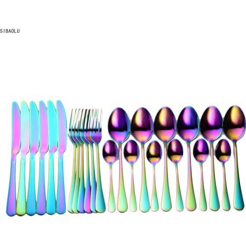 Tableware 24 Pcs Rainbow Cutlery Stainless Steel RainbowCutlery Set Tableware Set Fork Spoon Knife Set Gift Dinnerware Set Box