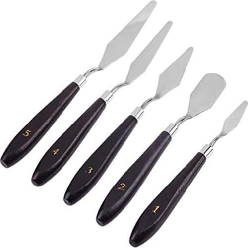 5 PCS Palette Scraper Set Stainless Steel Palette Spatula Knives For Artist Oil Painting Tool Painting Knife Blade Wooden Handle