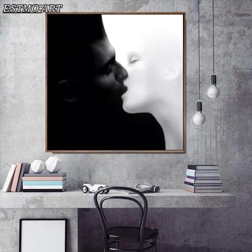 Canvas Painting Wall Art Abstract Black and White Modern Kiss Lips Posters and Prints A painting for the wall Home Decor Poster