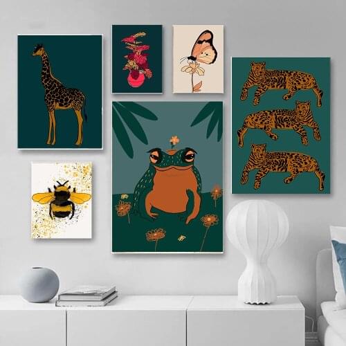 Wall Leaf Art Canvas Painting Picture for Living Room Home Dec Butterflies Vintage Poster And Print Frog Giraffe Antique Leopard