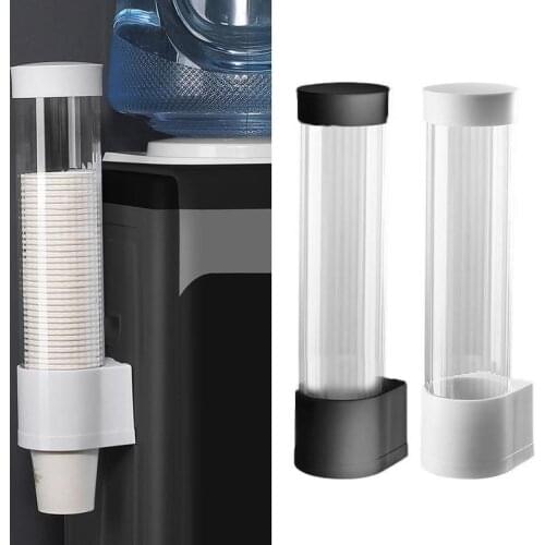 Paper Cup Dispenser Can Hold 60 Cups Home Office Wall-mounted Dust-proof Water Bottle Storage Rack Holder Automatic Cup Remover