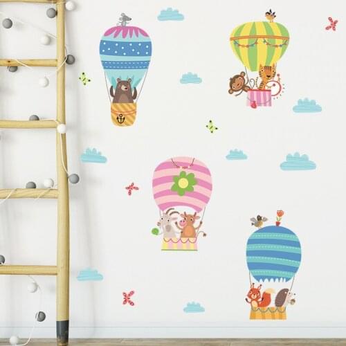 Cartoon Animal Hot Air Balloon Wallpaper Children Bedroom Entrance Wall Decoration Wall Sticker Self-Adhesive