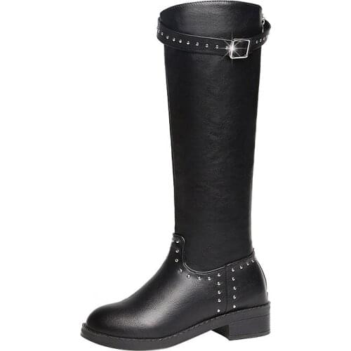 Autumn and Winter New Women Long Boots Leather Rivet Womens High Tube Knight Boots Bling Women Motorcycles Boots
