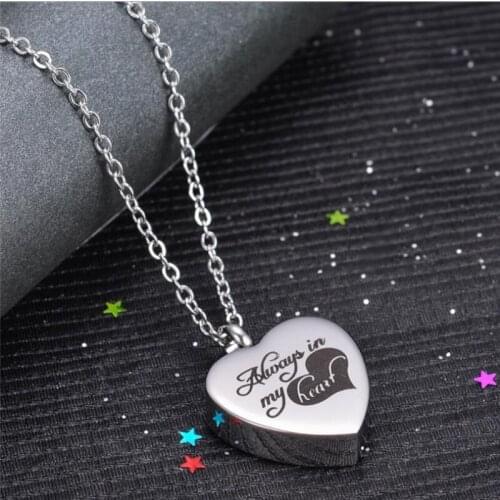 Urn Necklace Always in My Heart Urn Pendant for Ashes Memorial Pet Ash Casket Cremation Jewelry Stainless Steel Keepsake