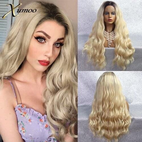 XUMOO 1b 613 Synthetic Lace Front Wig High Temperature Fiber Long Ombre Blonde Water Wave Wig Daily Cosplay Wigs For Black Women