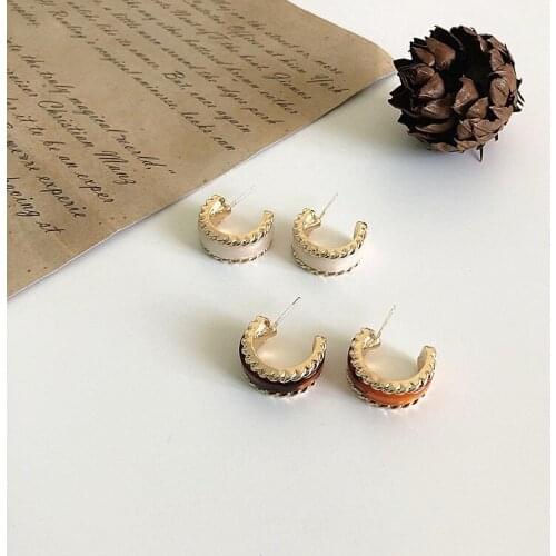 Origin Summer Minimalist C Shape Enamel Metal Hoop Earings for Women Unique Design Wedding Earings Gifts Jewelry Accessories