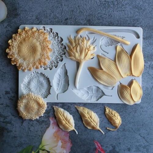 Sunflower & Leaves Petals Silicone Mold Fondant Cake Decoration Mould Sugarcraft Chocolate Kitchen Baking Tool Gumpaste Form