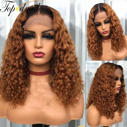 Topodmido 13x6 1B Brown Curly Short Cut Brazilian Hair Lace Front Wigs Remy Hair Lace Front Human Hair Bob Cut Wigs 150% Density