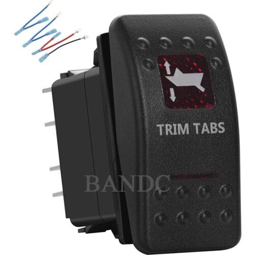TRIM TABS Rocker Switch 7Pins (On)-Off-(On) DPDT Momentary Dual Red Led for Car Boat Marine,Waterproof,12V/24V,Jumper Wires