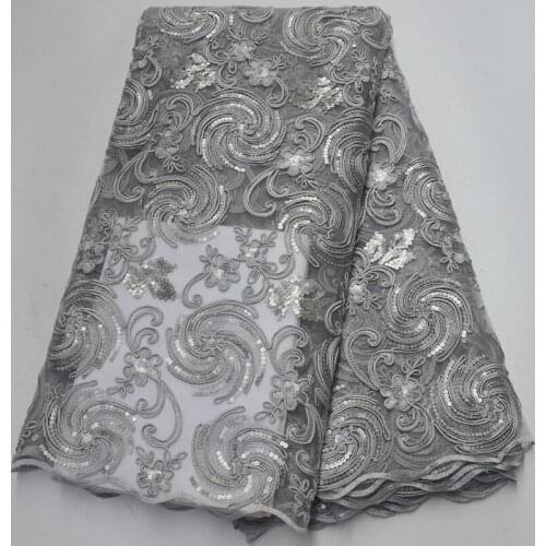 5yards/pc High quality grey color African tulle lace fabric sequins embroidered French net lace fabric for party dress FLP191