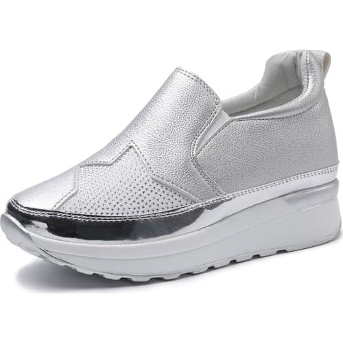 2020 Comfort Creepers Bling Loafers Silver Platform Shoes Woman Slip on Swing Women Flats Shoes Zapatos De Mujer