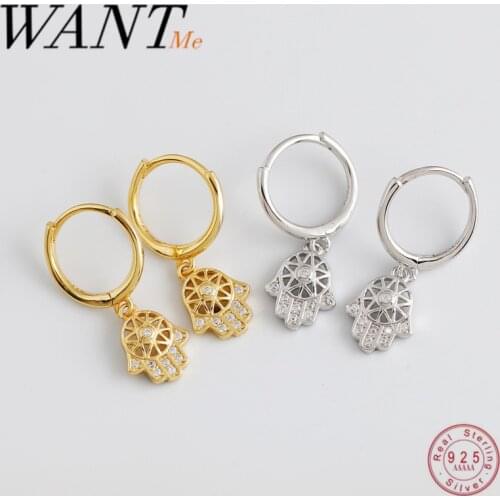 WWANTME New Genuine 925 Sterling Silver Pave Zircon Demon Palm Stud Earrings for Fashion Women Punk Bohemian Jewelry Accessory