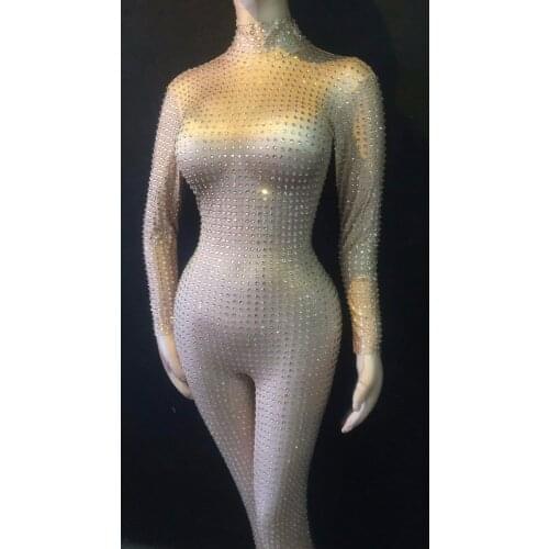 2 Style Flashing Silver Rhinestones Jumpsuit Womens Birthday Celebrate Luxury Outfit Nightclub Women Singer Dance Outfit Romper