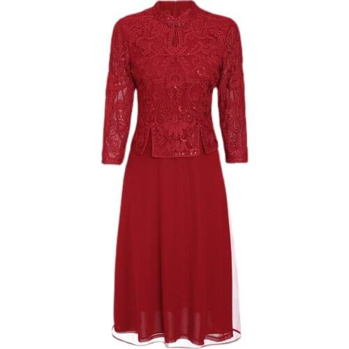 Top Quality New 1950s Style Dress 2021 Autumn Party Female Luxurious Embroidery Sequined Deco Mid-Calf Black Wine Red Dress 4xl