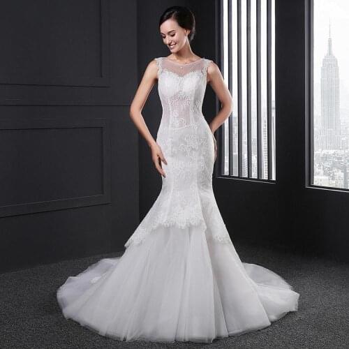 SL010 see through vestidos novias boda lace mermaid wedding dress tiered skirts tulle vestido boho chic bestidos de novia cheap