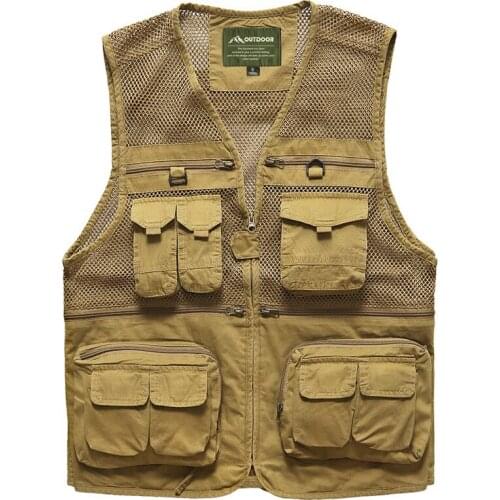 Summer Vest Men Casual Multi-pockets Mesh Breathable Outdoor Travel Photography Fishing Tactical Vest V-neck Thin Waistcoat Male