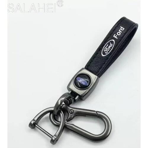 1pc Metal+Leather Car Key Chain For Ford long Chain Key Ring 4S Shop Auto Accessories Keychain For Men And Women Gift Pendant
